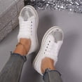 thumbnail image 2 of Rokment Sparkly Rhinestones Fuzzy Platform Fashion Sneakers for Women with Fleece Lined Winter Warm Glitter Snow Ankle Boots Flats Low Top Tennis Shoes Beige Size 6, 2 of 8