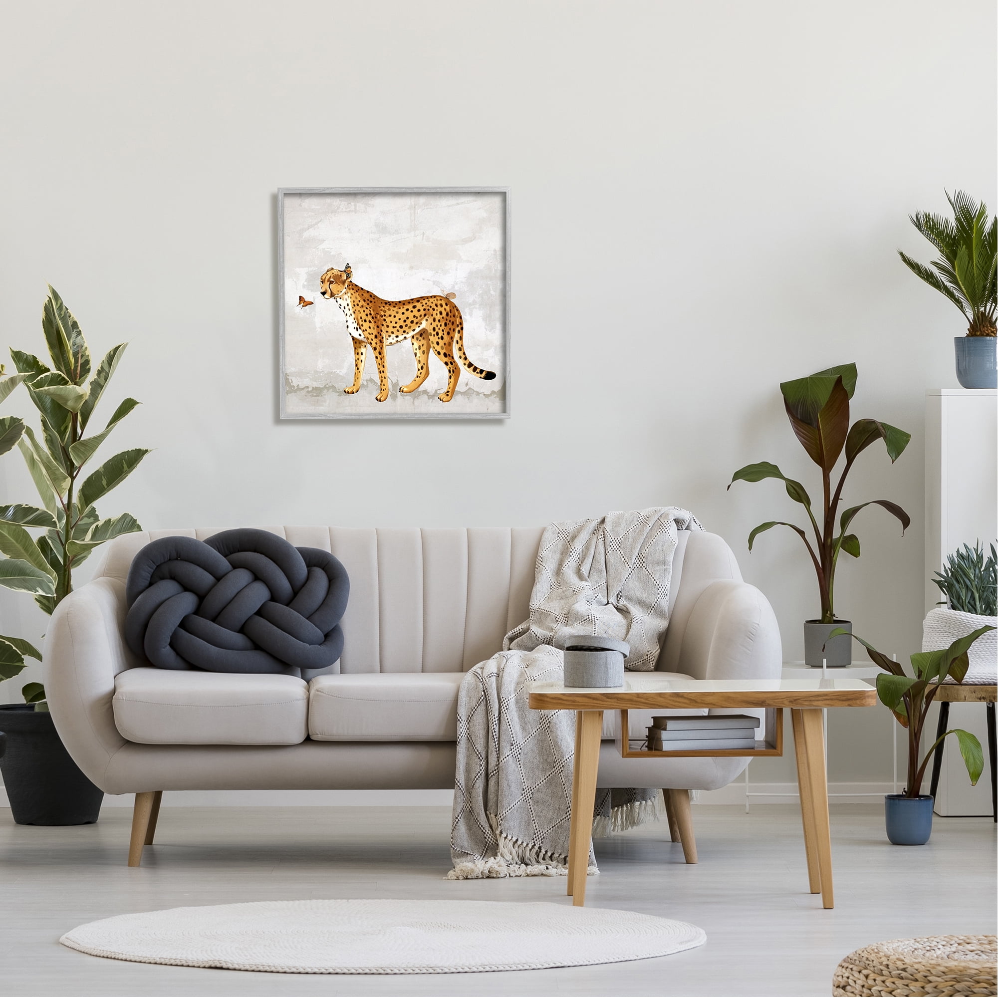 Stupell Beast & Butterfly Leopard Wildlife Animals & Insects Painting Gray Framed Art Print Wall Art
