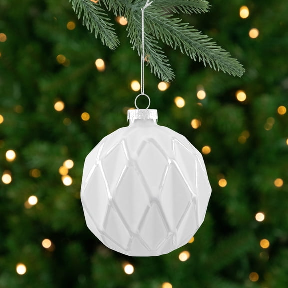 Northlight Embossed Diamond Christmas Glass Ball Ornaments - 4" (100mm) - White - 4ct