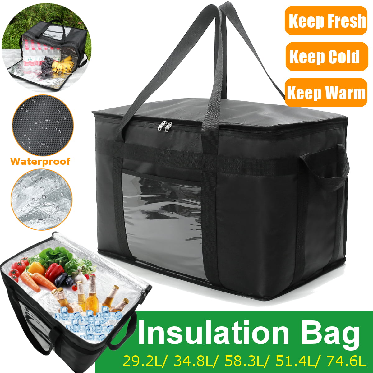 Large Bundled with Insulated Grocery Tote Insulated Food Delivery Bag 