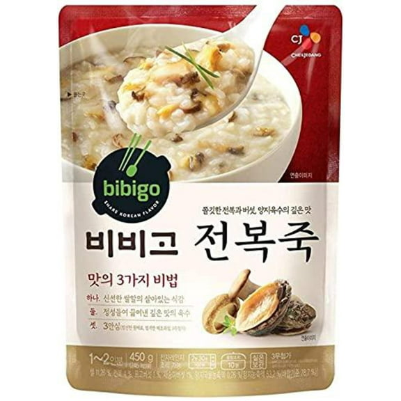 CJ Foods BIBIGO Rice Porridge with Abalone Korean Ready Meal Healthy Instant Porridge 450g - (Pack of 1)