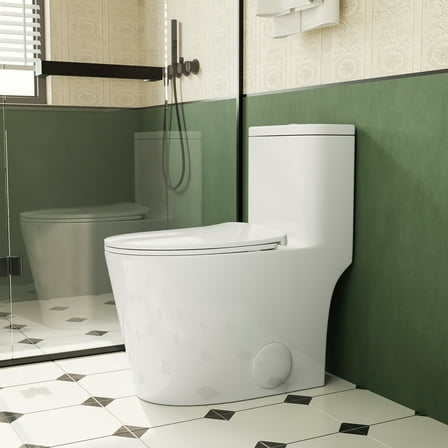 1.1/1.6 GPF Elongated Comfort Height Floor Mounted One-Piece Toilet , Ceramic, White Color, Soft Close Seat