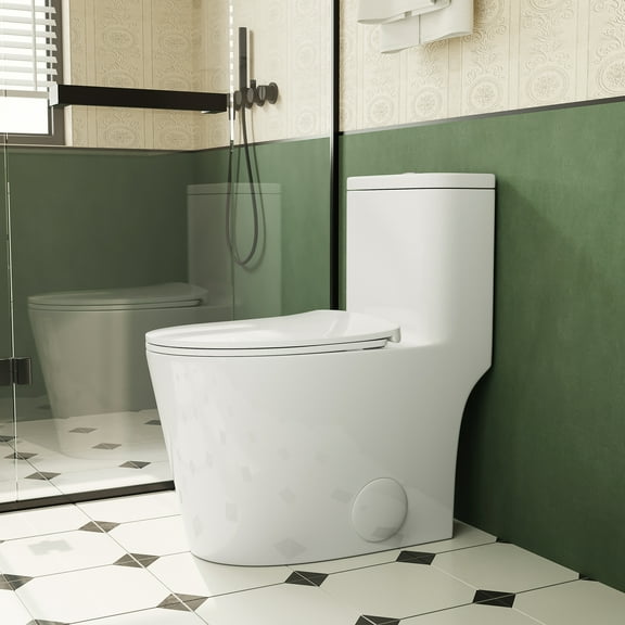 1.1/1.6 GPF Elongated Comfort Height Floor Mounted One-Piece Toilet , Ceramic, White Color, Soft Close Seat