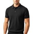 thumbnail image 4 of Men's Smart Casual Knit Polo Shirt, Hollow Out Textured Short Sleeve Shirt for office & Weekend Black, 4 of 5