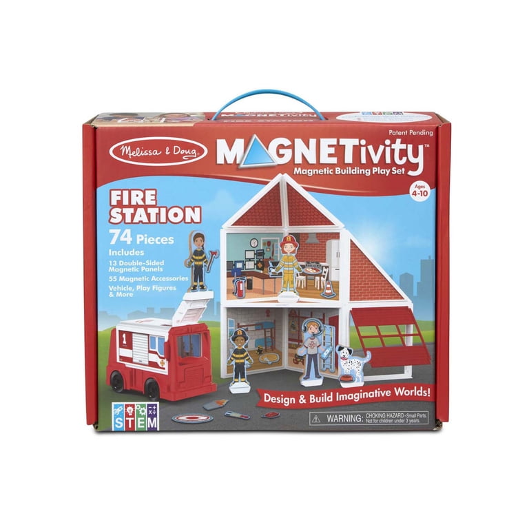 Magnetic Build-A-Truck Fire Rescue Toy Set - 6 Piece Magnetic Vehicle Building Set For Kids