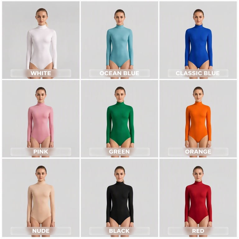 1 Pack Women's Turtleneck Leotard Long Sleeve Spandex Bodysuit for ...