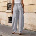 thumbnail image 5 of Only Moment Lightweight Linen Pants Flowy Wide Leg Pants Casual Work Dress Pants Lounge Sweatpants High Waist Comfy Loose Trousers with Pockets Light Ashy,XL, 5 of 7