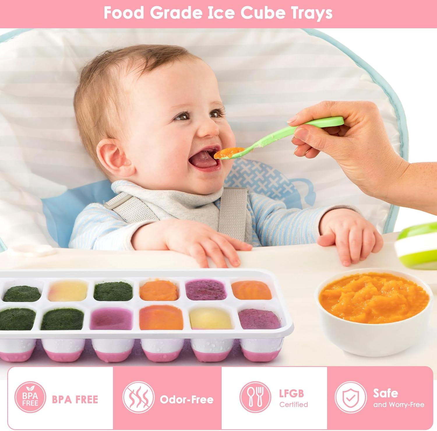 ABCISI Ice Cube Tray with Lid, 4 Pack Silicone & Plastic Ice Cube Trays for Freezer, BPA Free, Stackable Ice Maker Trays for Freezer, Easy-Release and Flexible Ice Trays for Cocktail, Coffee, Tea