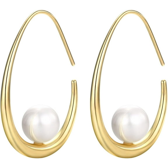 CFIOZYOS 14k Gold Plated Lightweight Pearl Earrings,Trendy Jewelry,Teardrop Hoop Earrings for Women,Pearl Drop Earrings,Elegant Jewelry for Gifts