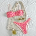 thumbnail image 3 of Hawaiian Print Bikini Sets for Women Spaghetti Strap Sleeveless Triangle Top Tied Side Bottoms 2 Piece Tankini Outfit for Summer Beach Hot Pink XL, 3 of 3