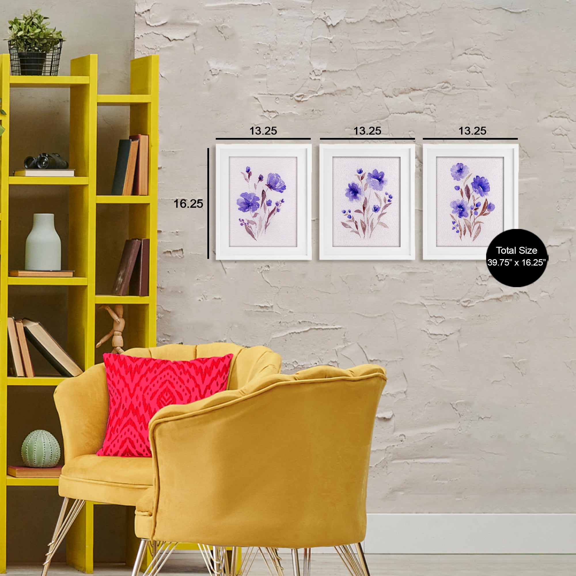 Stupell Industries Watercolor Purple Blooms 3 Piece White Framed Print Under Glass Set, design by Leah Noel Art