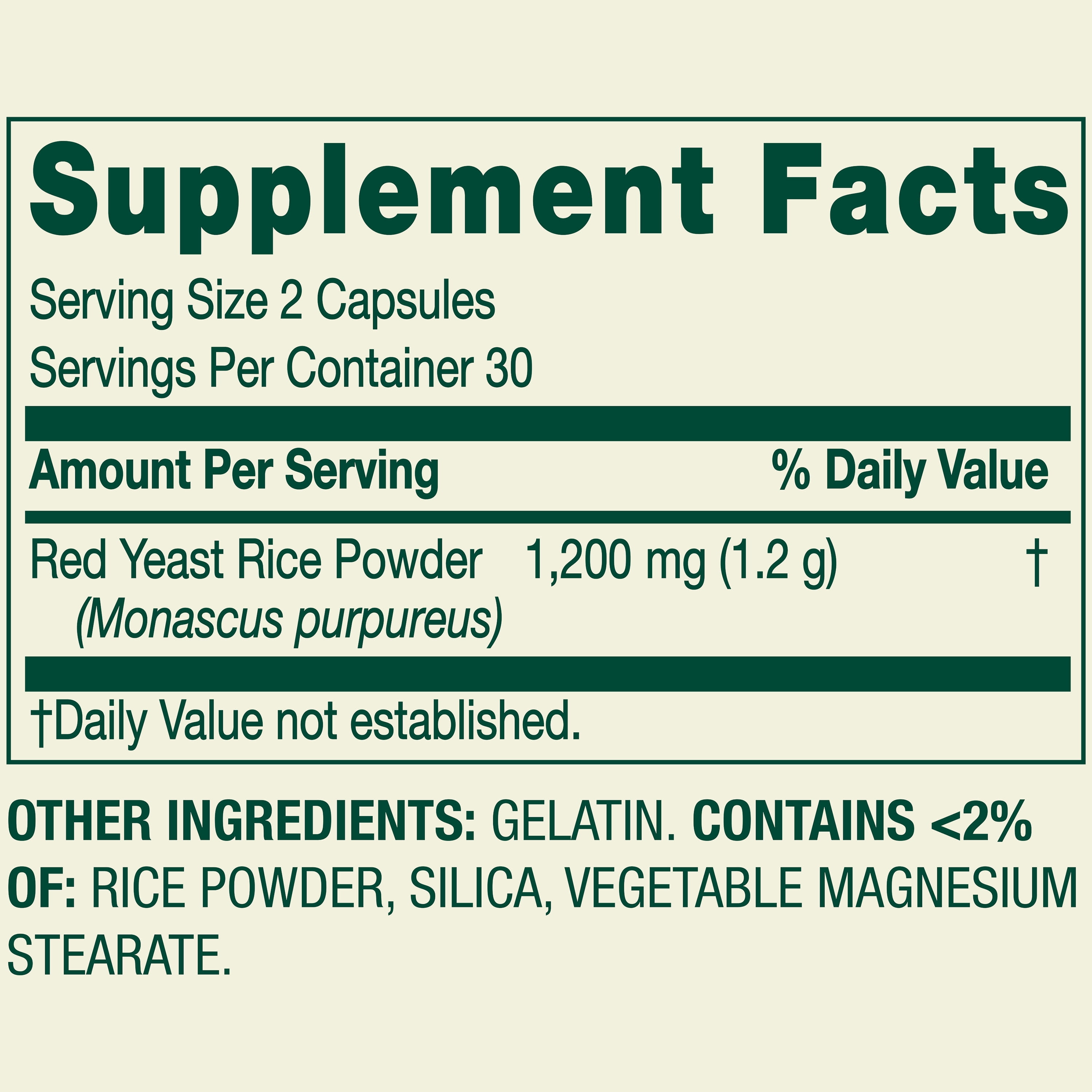 Spring Valley Red Yeast Rice Dietary Supplement Capsules, 600 mg, 60 Count