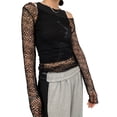 thumbnail image 1 of Txlixc Tops transparentes de malla para mujer, estilo informal para mujer, color sólido, hombros descubiertos, manga larga, hueco, delgado, pareo de playa Txlixc Moda, 1 of 9