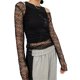 thumbnail image 1 of SAYOO Tops transparentes de malla para mujer, estilo informal para mujer, color sólido, hombros descubiertos, manga larga, hueco, delgado, pareo de playa SAYOO Moda, 1 of 9