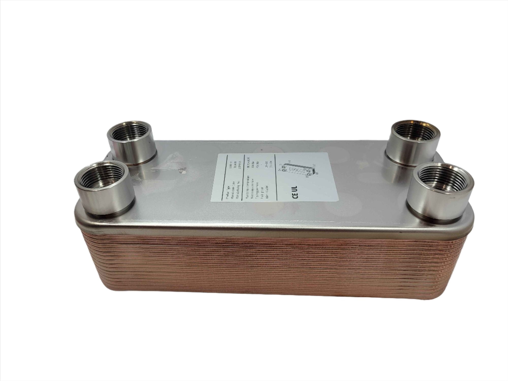 30 Plate Water to Water Brazed Plate Heat Exchanger 1" FPT Ports