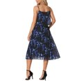 thumbnail image 3 of INSPIRE CHIC Floral Pleated Dress for Women's Ruffle Spaghetti Strap Off-Shoulder Dresses Dark Blue M, 3 of 4