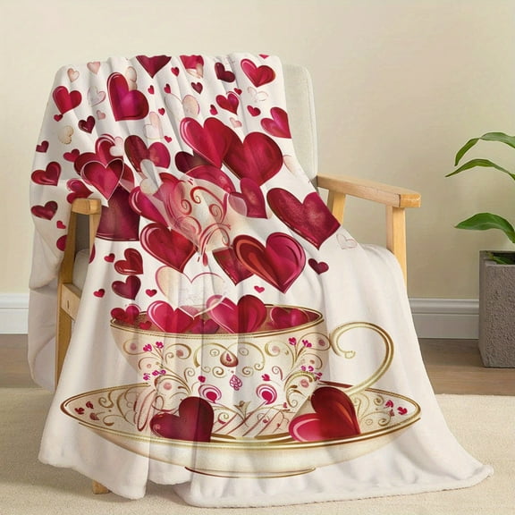 Versatile, Cozy Heart-in-Teacup Flannel Throw Blanket - Soft, Lightweight & Warm for All Seasons - Perfect for Bed, Sofa, Office, Camping & Travel, Wearable Blanket