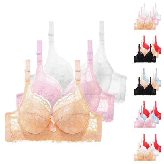 3 Pack Underwire Bras for Women Cute Lace Bow Design Racerback Push Up Bra Adjustable Straps Bralettes Everyday Bra