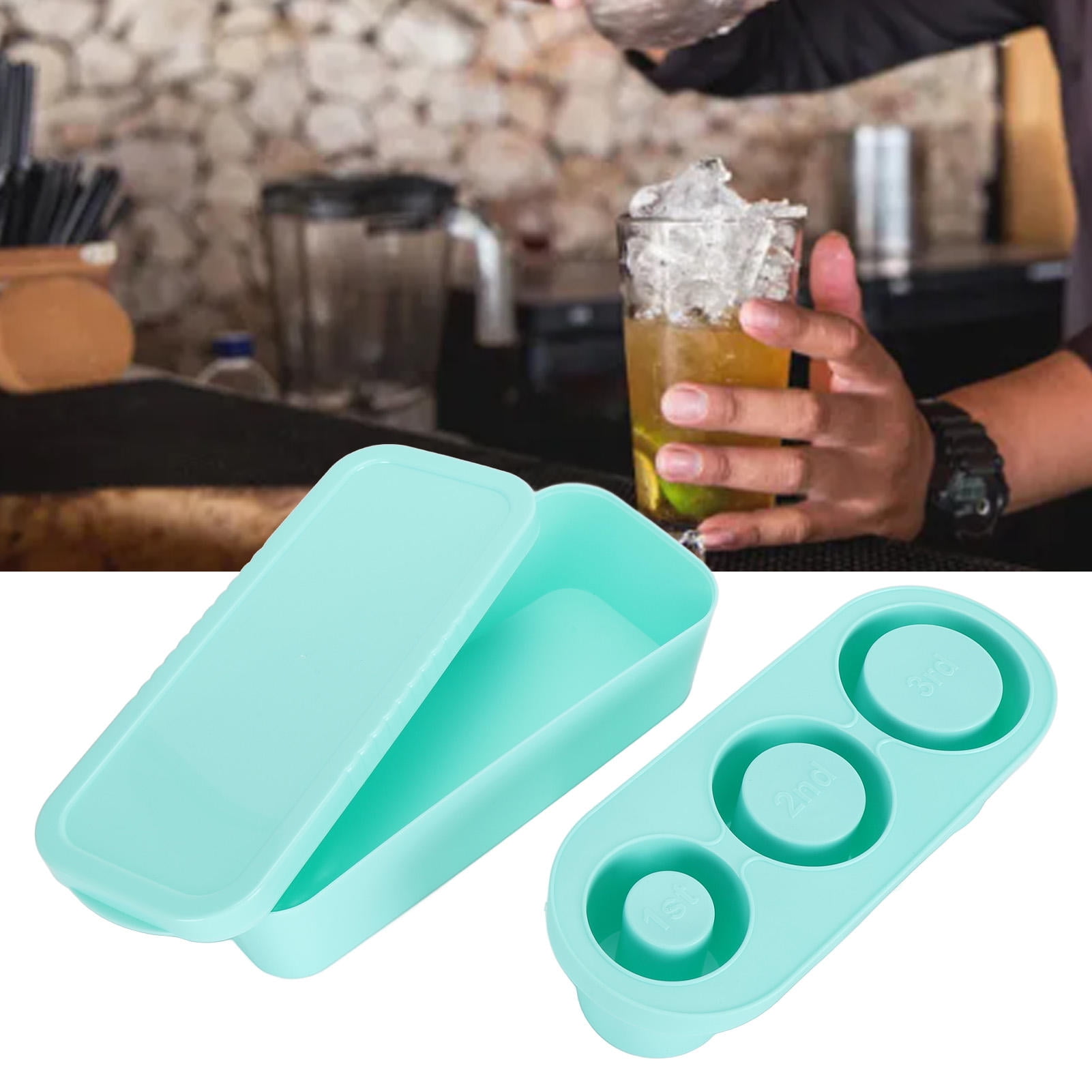 Suodoka Eco‑Friendly Silicone Ice Cube Tray – 3‑Size Cylindrical Cubes with Lid & Bin for Freezer, Coffee & Cocktail