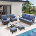 thumbnail image 2 of OPOHORO 6-Piece Outdoor Patio Furniture Set with Sofa, 2 Swivel Rocking Chairs, 2 Ottomans and Coffee Table, PE Wicker Deep Seating with Blue Cushions for Deck or Porch, 2 of 15