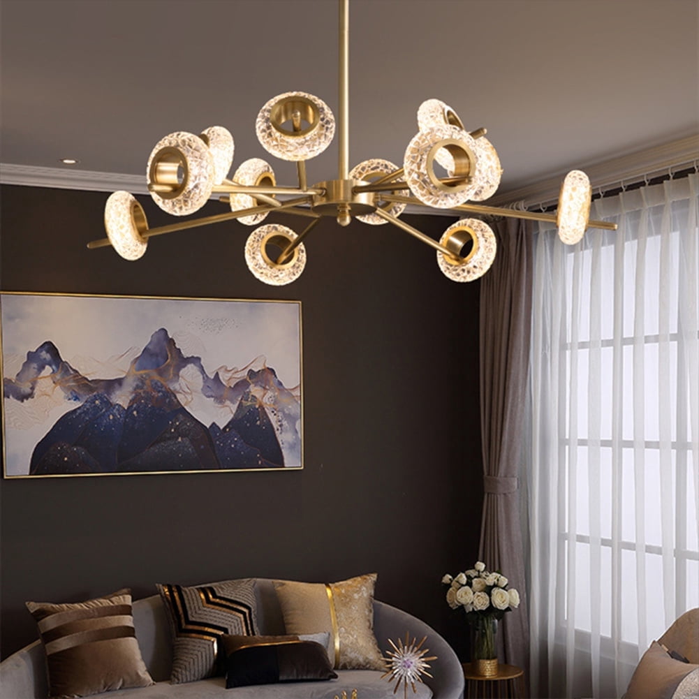 KPIBEST Mid Century Gold Sputnik Chandelier Large 12-Lights LED Chandelier Semi Flush Mount Ceiling Light Contemporary Round Dining Room Island Pendant Light Fixture