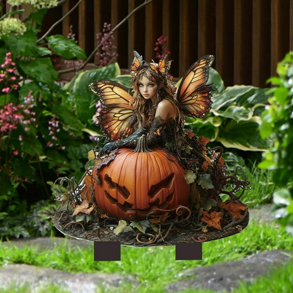 Fmbmuo Solar-Powered Pumpkin Fairy Garden Stakes - Halloween Outdoor Decor with Butterfly Accents for Lawn & Garden