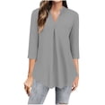 thumbnail image 2 of BADHUB Womens Fall 3/4 Sleeve Tunic Tops Notch V Neck Shirt Casual Flowy Pleated Basic Pullover for Leggings, 2 of 5