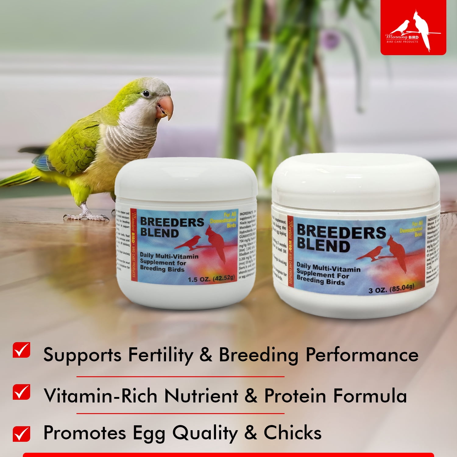 Morning Bird Breeders Blend 3 oz – Protein Supplement for Birds – Supports Breeding, Chick Growth, Muscle Development & Immune Support – Daily Vitamin Blend for Strong Bones & Overall Health
