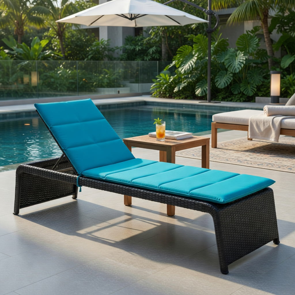 Hommoo Adjustable Outdoor Rattan Chaise Lounge Chair with Thick Cushion, Heavy-Duty Steel Frame, 5-Position Reclining Back, Weather-Resistant PE Wicker for Patio, Pool & Garden, Turquoise