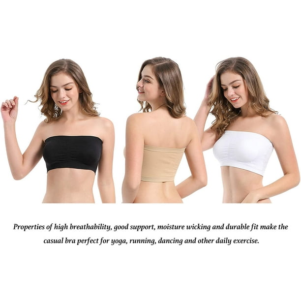 Strapless Bra Bandeau Tube Removable Padded Top Stretchy, Womens