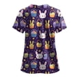 thumbnail image 7 of GEWSEY Easter Scrub Tops Women Plus Size Bunny Egg Print Scrubs Short Sleeve V Neck Holiday Nurse Uniforms with Pockets (Purple, S), 7 of 7