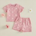 thumbnail image 2 of KPOPLK 6 9 12 Months 2T 3T 4T Baby Girl Summer Clothes Toddler Girl Casual Outfit Short Sleeve Daisy Print T-Shirt Shorts Set(18-24 Months,Pink), 2 of 8