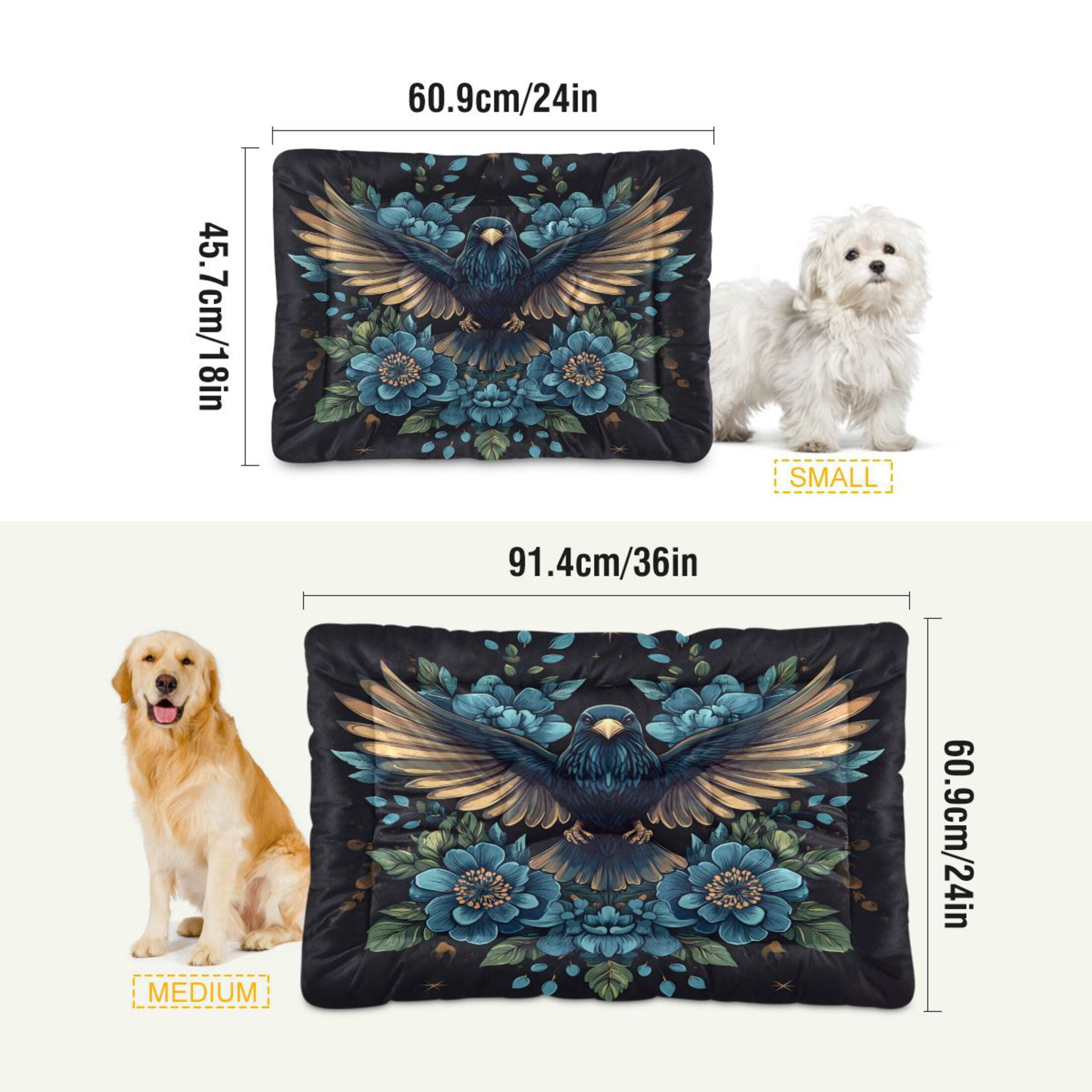 Qxltty Golden Winged Crow Pattern Ped Pad Wear-resistant and Hard to Bite Through Sleeping Pad for Small Medium Large Dogs Winter Pet Bed 36×24in