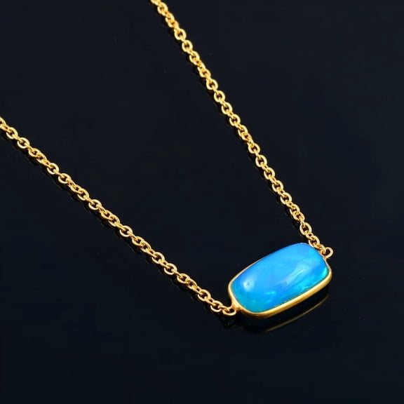Ethiopian Paraiba Color Opal Gold Plated Silver Pendent Necklace