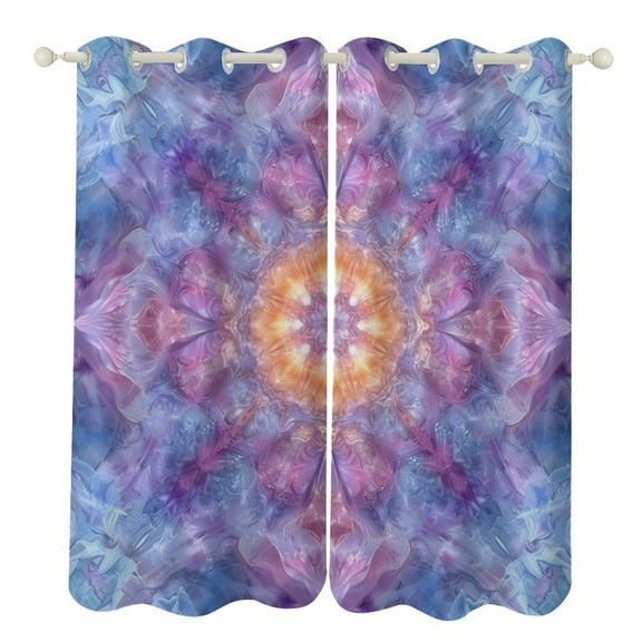 Kaleidoscope Mandala Colorful Floral Boho Blackout Curtains, Watercolor Pattern Window Treatment Grommet Curtains for Bedroom Thermal Insulated Window Curtains for Living Room 2 Panel Set