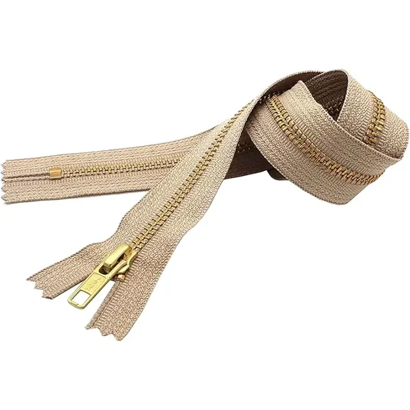 #5 Beige Closed Bottom Brass Upholstery YKK Zipper - Color: Beige #573 - Made in The United States (1 Zipper Per Pack) (24" Inches)