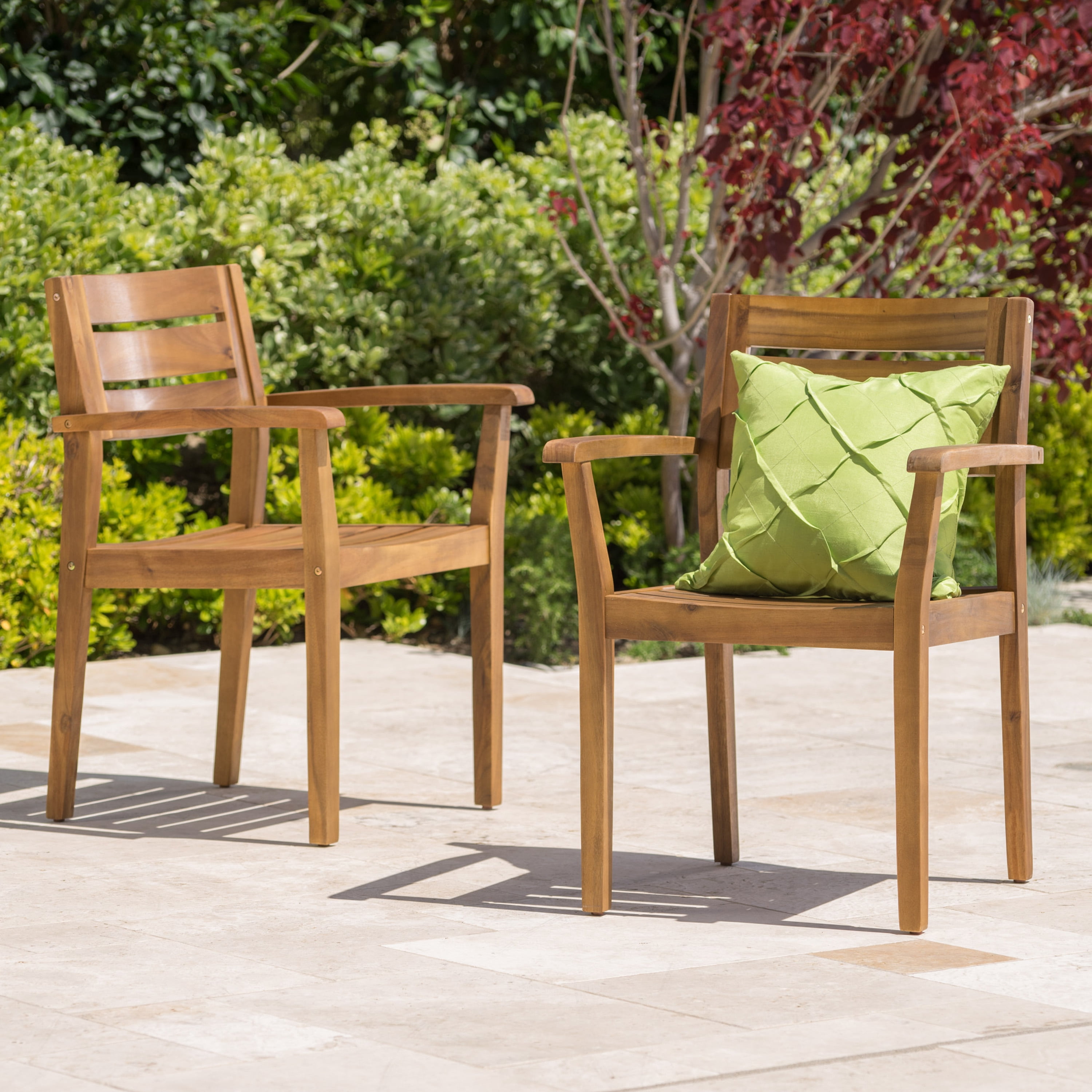 Outdoor Dining Chairs Set of 2 – Solid Acacia Wood Patio Armchairs with Slatted Seat & Back, Weather-Resistant for Backyard, Garden or Poolside