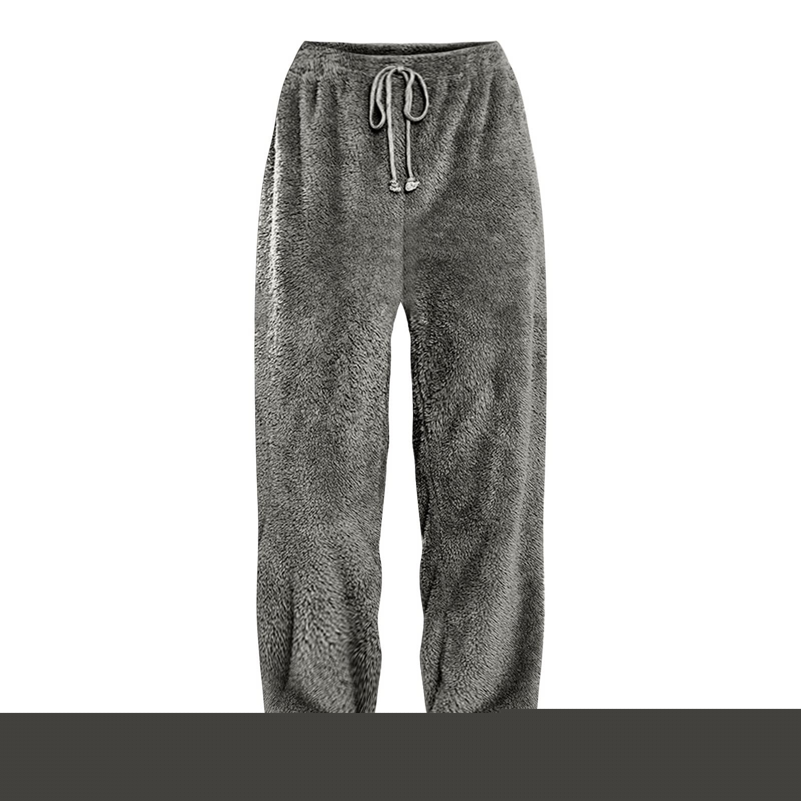 thumbnail image 6 of Women's Faux Lamb Fleece Sweatpants Elastic Waist Drawstring Solid Cuffed Loungewear Joggers with Pockets Gray L, 6 of 6