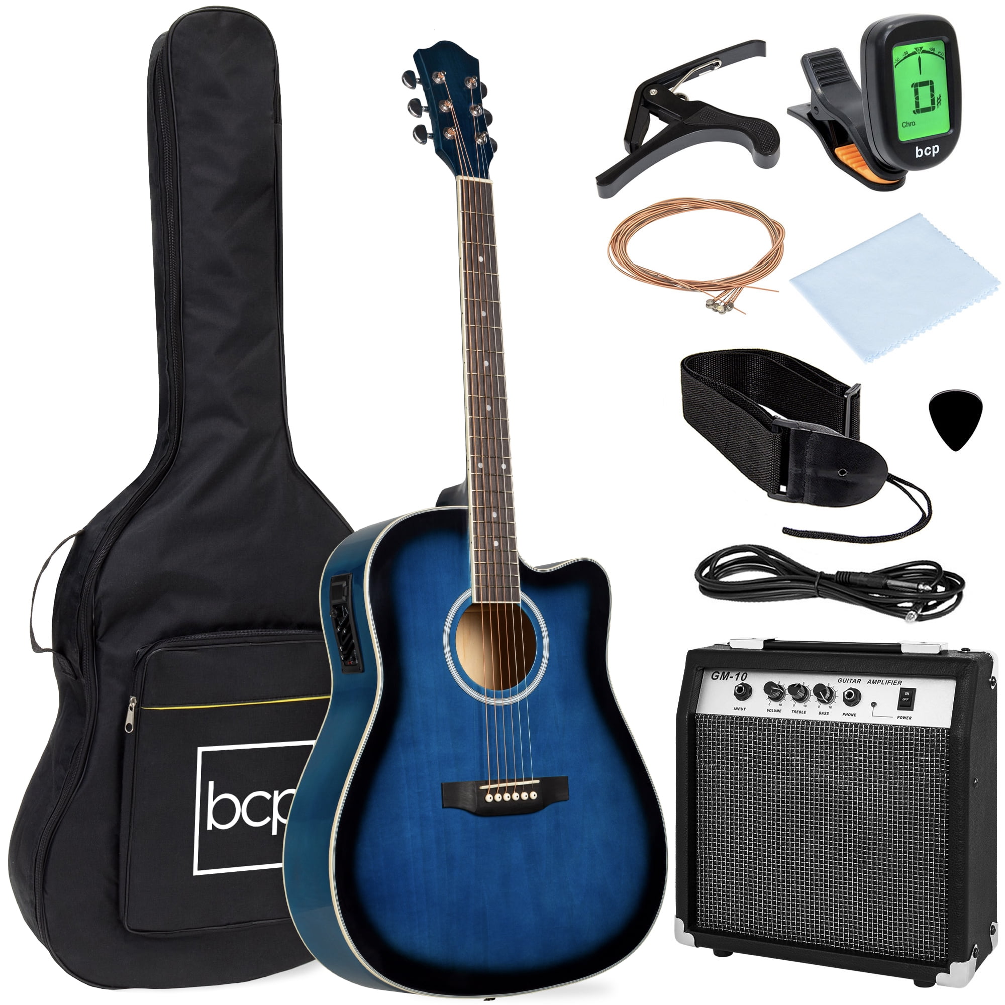 Digital Tuner Extra Strings Best Choice Products 41in Full Size Beginner Acoustic Cutaway Guitar Kit Set with Padded Case Strap Sunburst Capo 