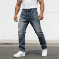 thumbnail image 4 of Men's 100% Cotton Non-Stretch Jeans, Slim Fit Ripped Denim Pants with Light Wash for Modern Casual Style, Durable and Breathable, 4 of 5