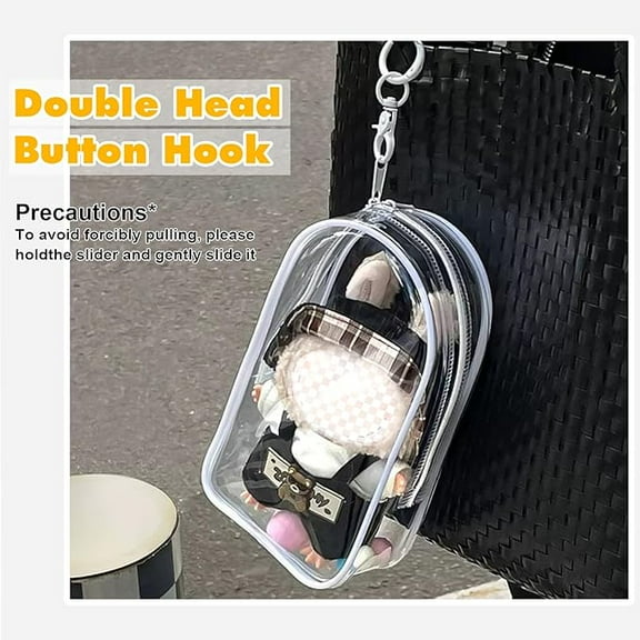 Clear Display Case for Plush Doll - Portable Storage Bag with Keychain, Water and Dust-Resistant, Protective Cover for Collectible Toys (Clear)