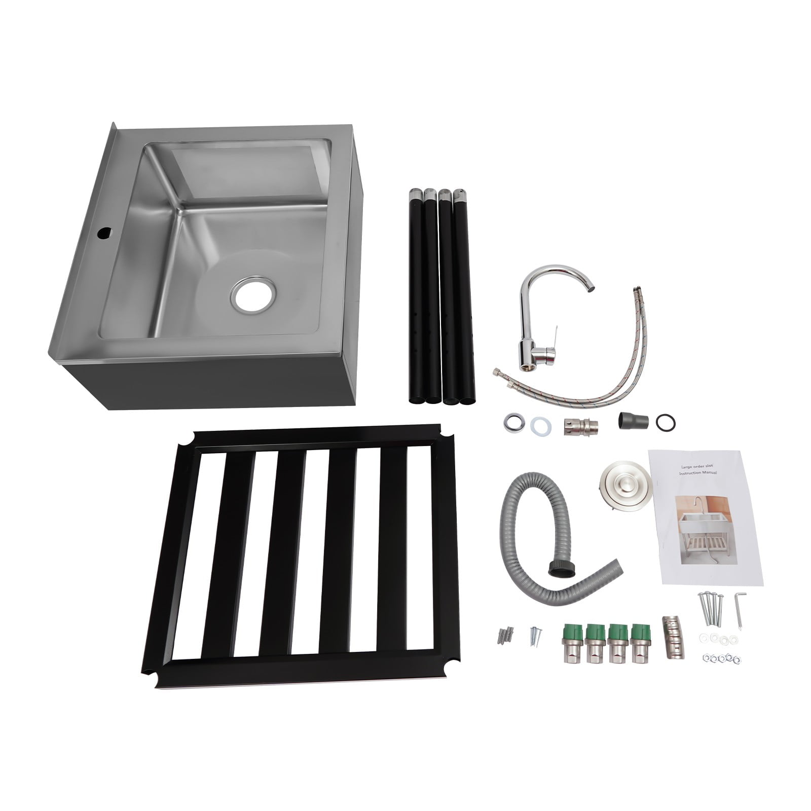 Freestanding Stainless Steel Utility Sink with Faucet & Storage Shelf, 25 x 22 x 34 Inch Single Basin Laundry Sink for Kitchen, Garage, Basement, 220LB Capacity