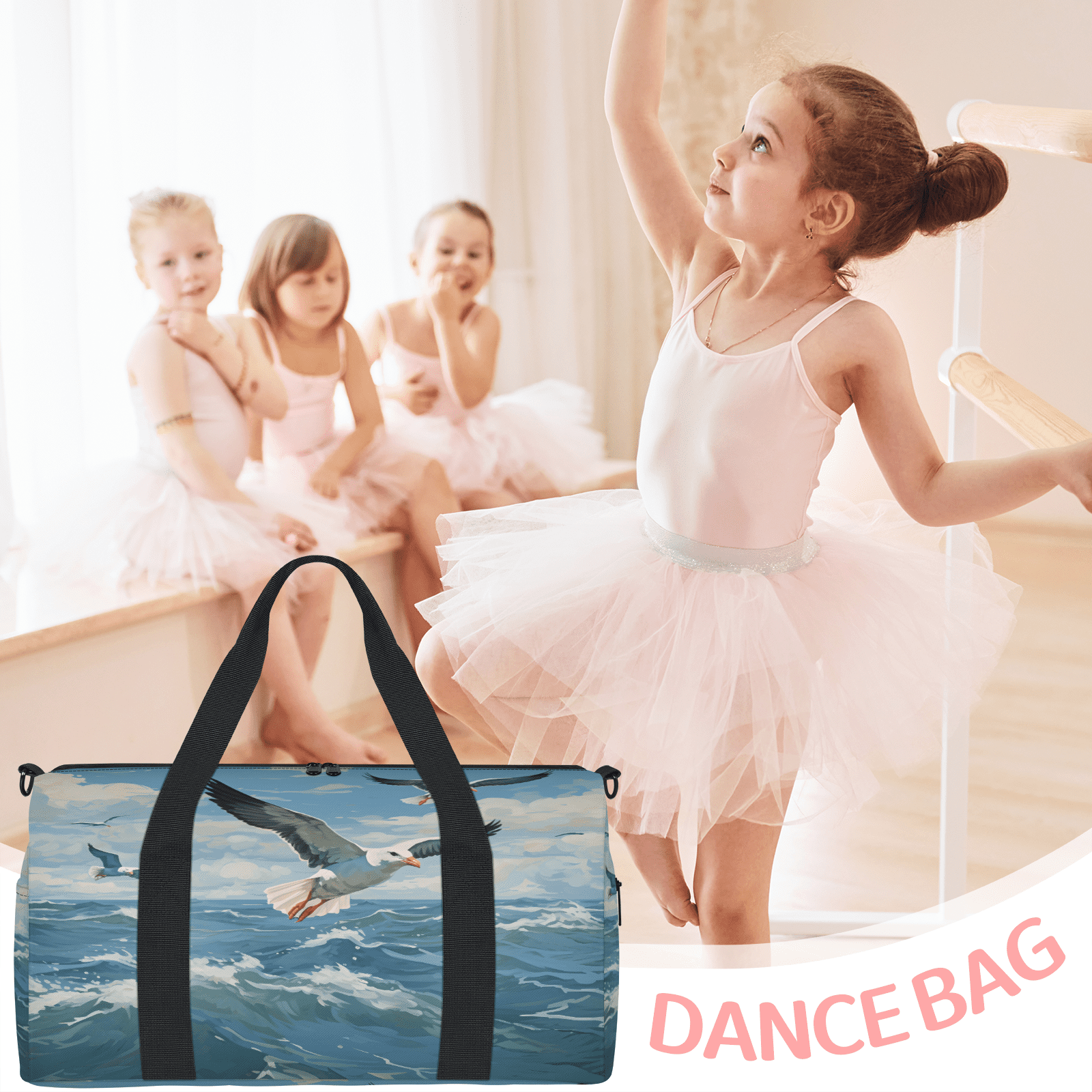 Herdesigns Seagull Gym Bag for Women, Duffle Bag for Travel Sport, Ocean Sea Bird Lightweight Waterproof Carry on Weekender Dance Yoga Workout Bags