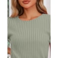 thumbnail image 5 of INSPIRE CHIC Women's Ribbed Knit Sweatsuit Round Neck 2 Piece Set Loungewear Short Sleeve Tracksuit XS Green, 5 of 5