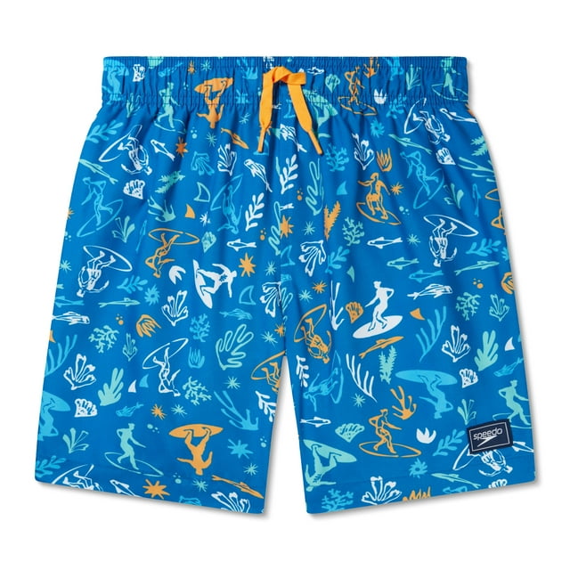 Speedo Boy's UV Protection Swim Trunk Mid Length Redondo Printed Shorts - Mandarin Peel, Size L