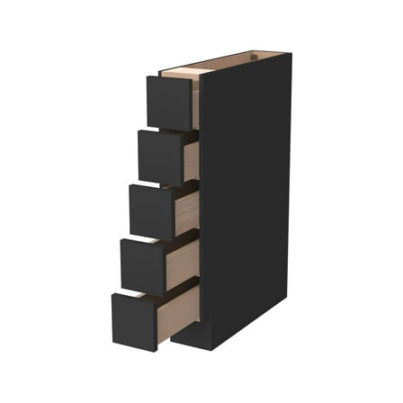 6-Inch Narrow Solid Wood 5-Drawer Assembled Kitchen Base Cabinet, Spice Organizer ，Black