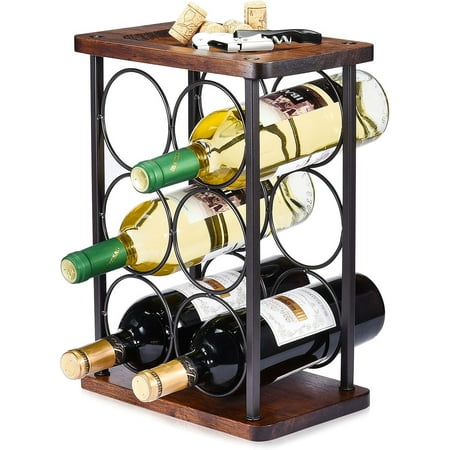 Countertop Wine Rack Wood Wine Bottle Holder Perfect for Home Decor & Kitchen Storage Rack Bar Cellar Cabinet Pantry etc (Hold 6 Bottles)