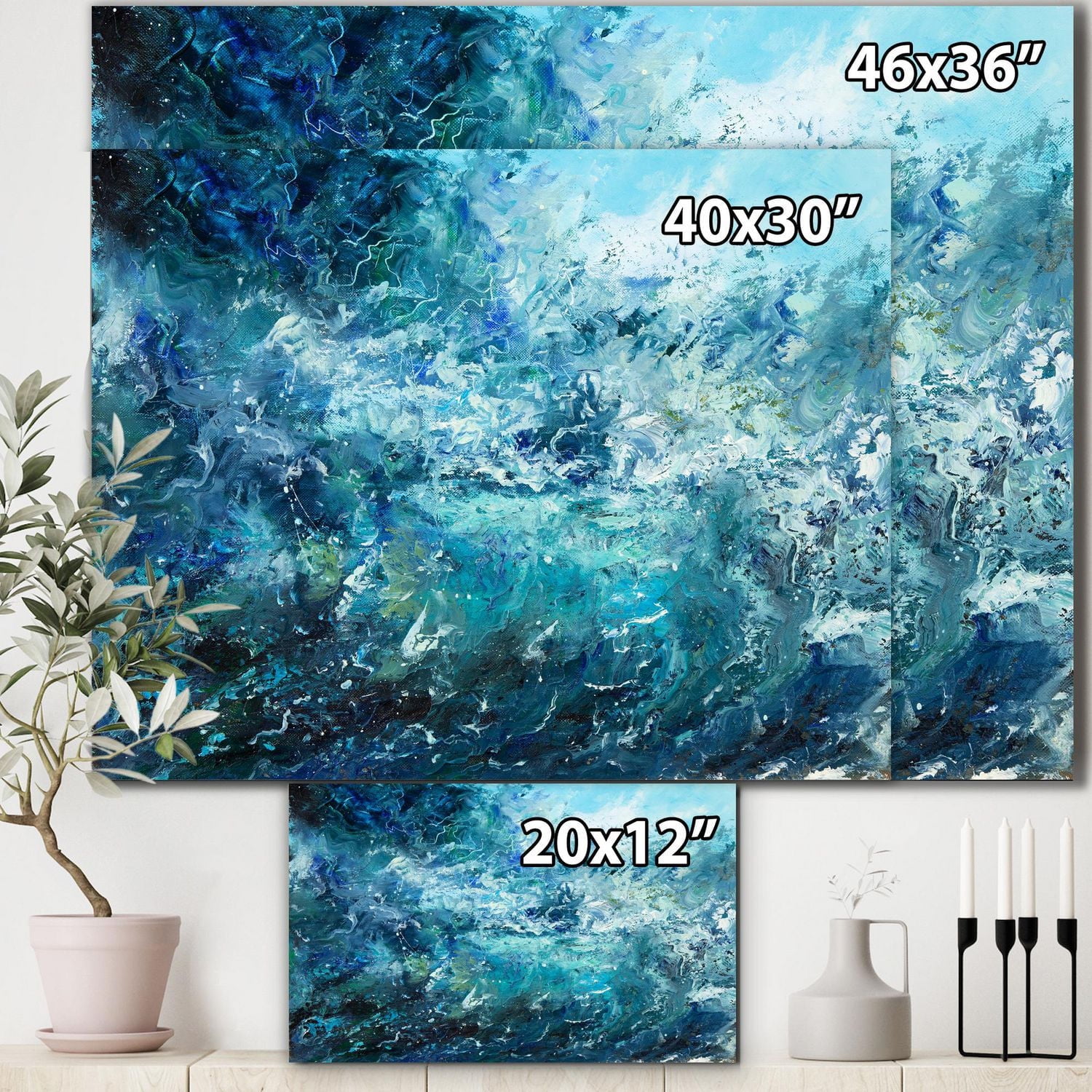Designart Wild Blue Ocean Waves V Canvas Wall Art
