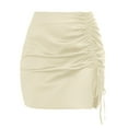 thumbnail image 1 of Wenseny Women’s Satin Split Short Pencil Skirts Side Drawstring Ruched Skirt Ivory XL, 1 of 7