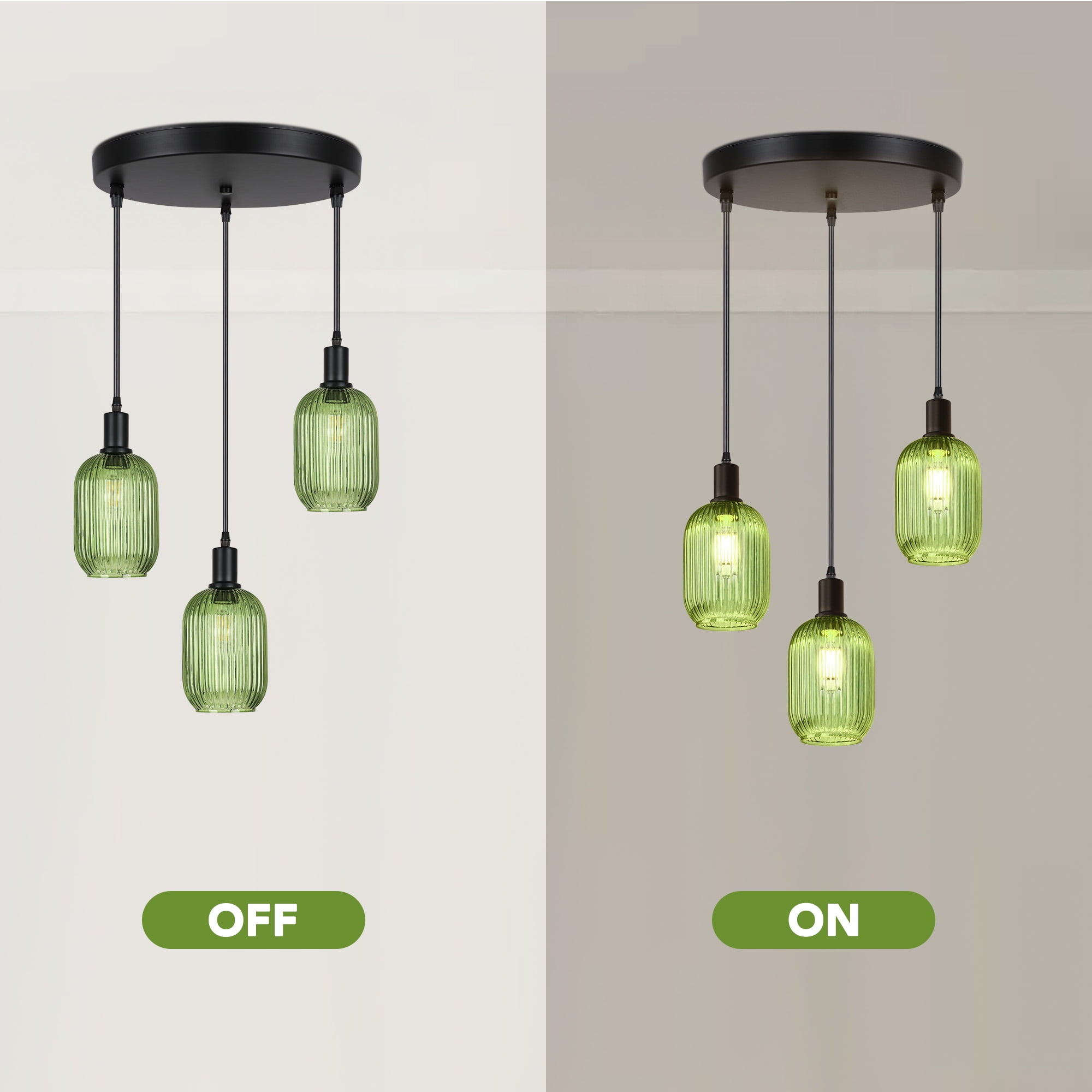 SparkGlowy 59in Glass Chandelier Pendant Lights for Kitchen Island Dining Room Modern Light Fixture Chandeliers Green